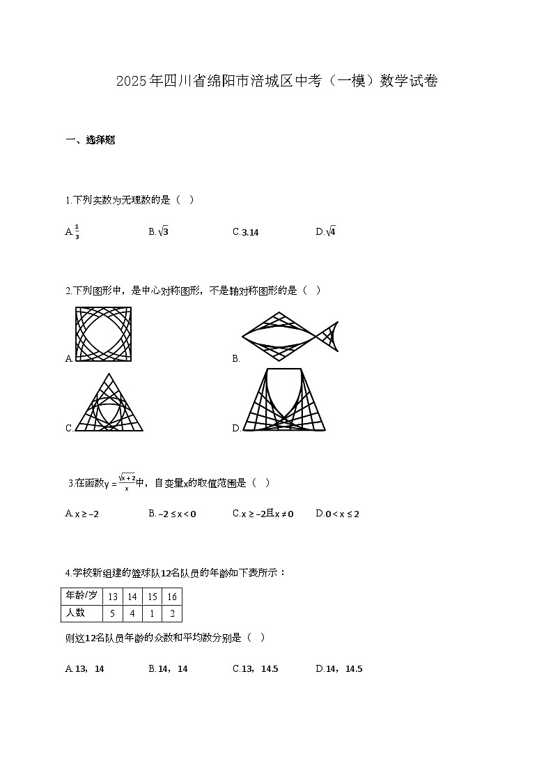 2025年四川省绵阳市涪城区中考（一模）数学试卷第1页