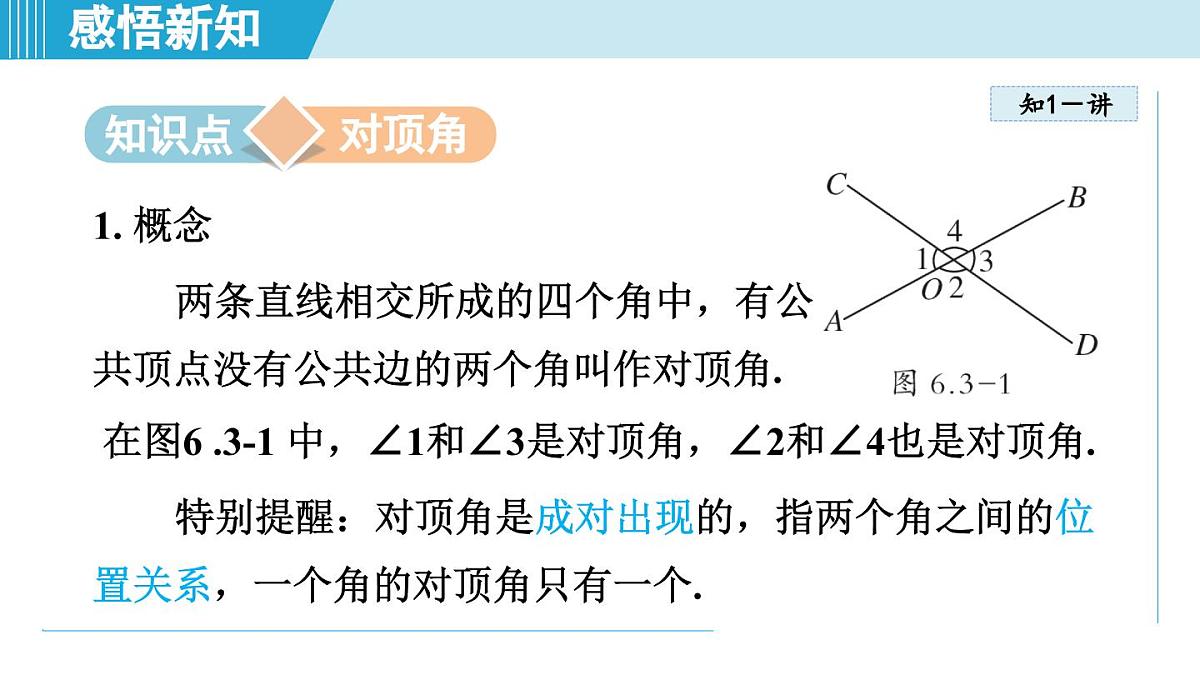 苏科版七年级数学上册  6.3 相交线（第6章 平面图形的初步认识  学习、上课课件）第3页