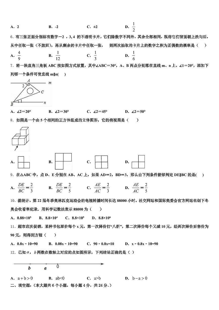 舟山市岱山县2024-2025学年中考数学对点突破模拟试卷含解析第2页
