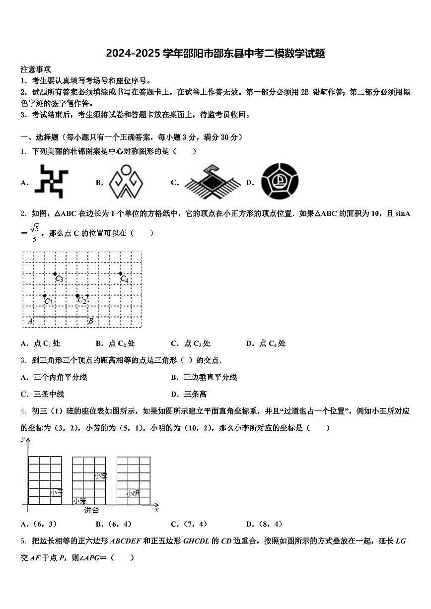 2024-2025学年邵阳市邵东县中考二模数学试题含解析第1页