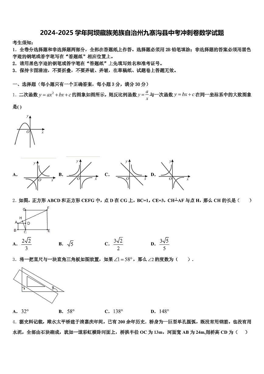 2024-2025学年阿坝藏族羌族自治州九寨沟县中考冲刺卷数学试题含解析第1页