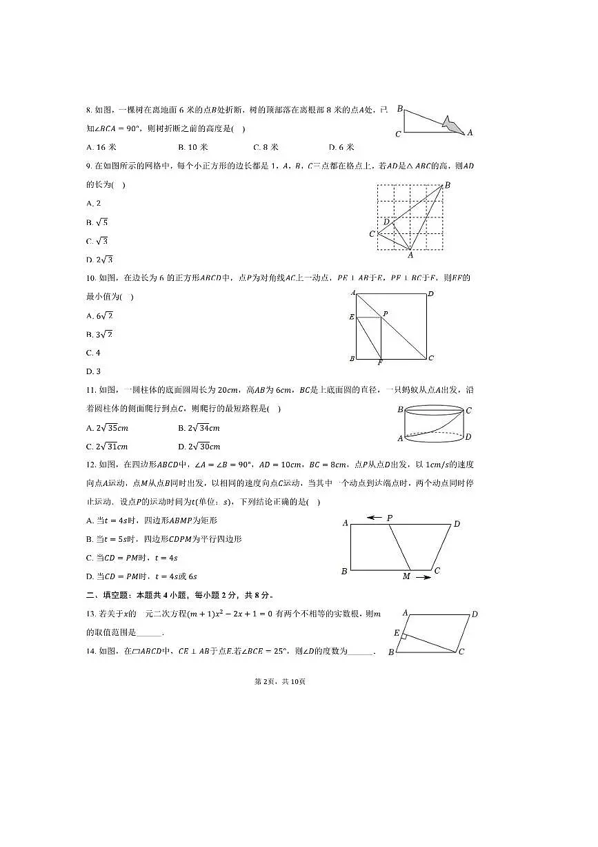 2024～2025学年广西崇左市宁明县某校八年级(下)期末数学试卷(含答案)第2页