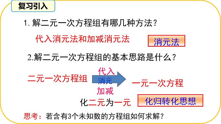 北师大版八年级上册数学第五章二元一次方程组5.4三元一次方程组课件第3页