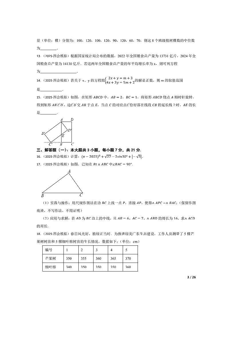 2025年广东省肇庆市四会市中考二模联考(月考)数学试卷  有答案解析第3页