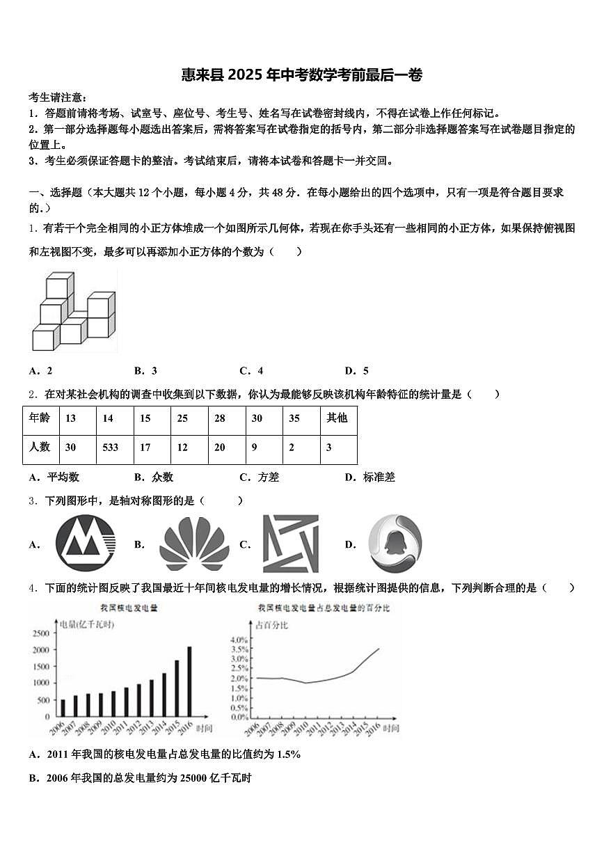 惠来县2025年中考数学考前最后一卷含解析第1页