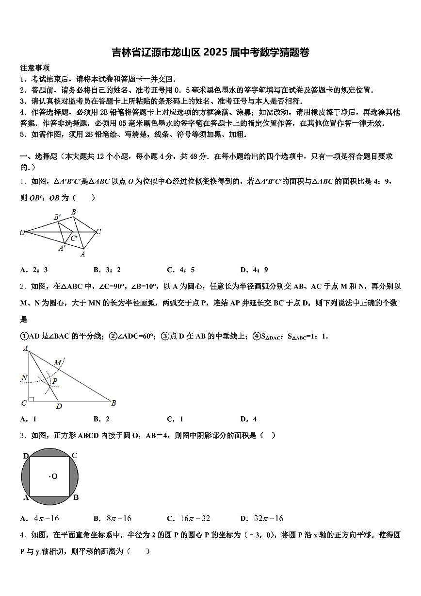 吉林省辽源市龙山区2025届中考数学猜题卷含解析第1页