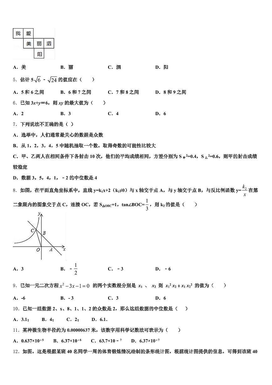 沈阳市大东区2025届中考数学四模试卷含解析第2页