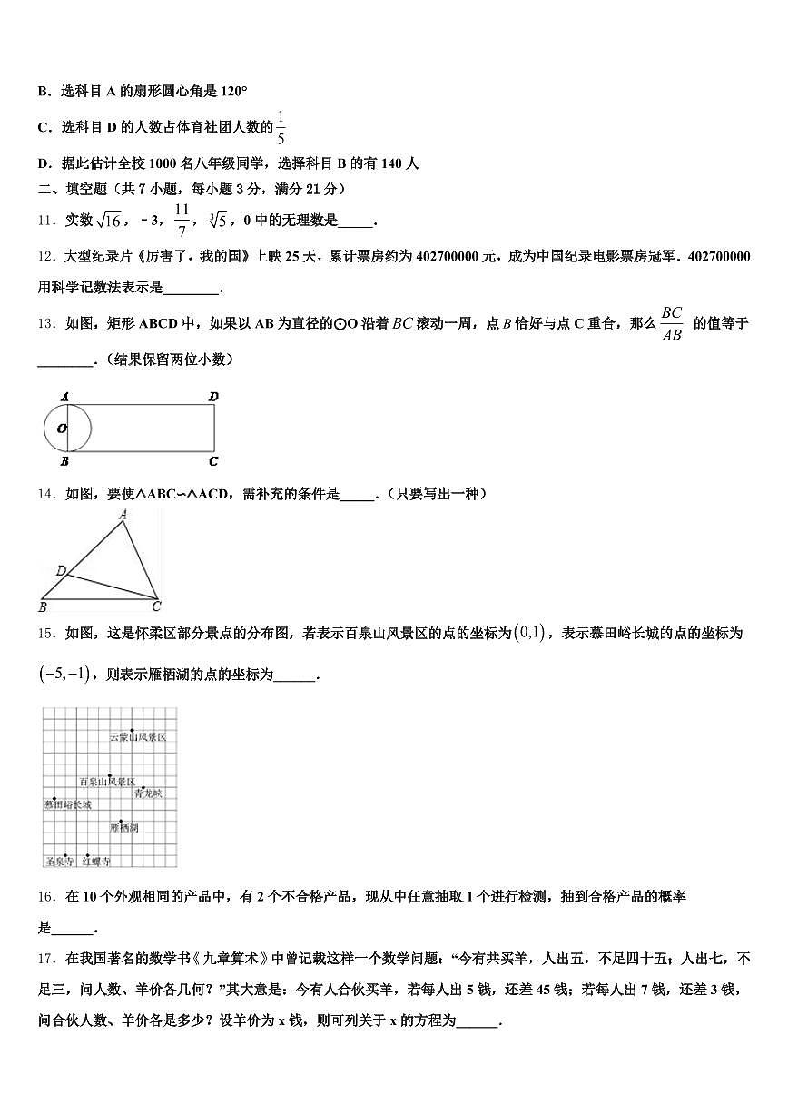 2025届莆田市仙游县中考数学最后冲刺模拟试卷含解析第3页