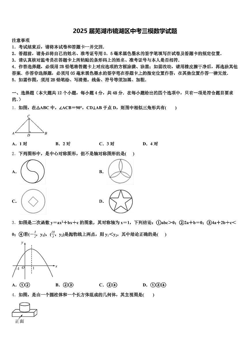 2025届芜湖市镜湖区中考三模数学试题含解析第1页