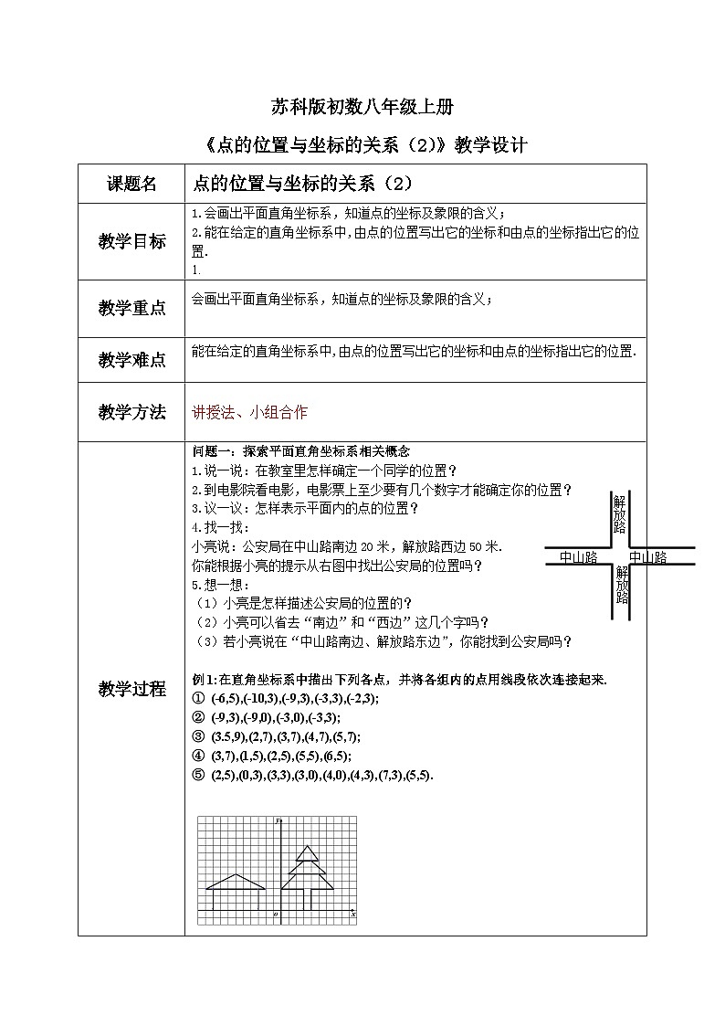 苏科版八上第四单元4.1点的位置与坐标的关系（2）教案第1页