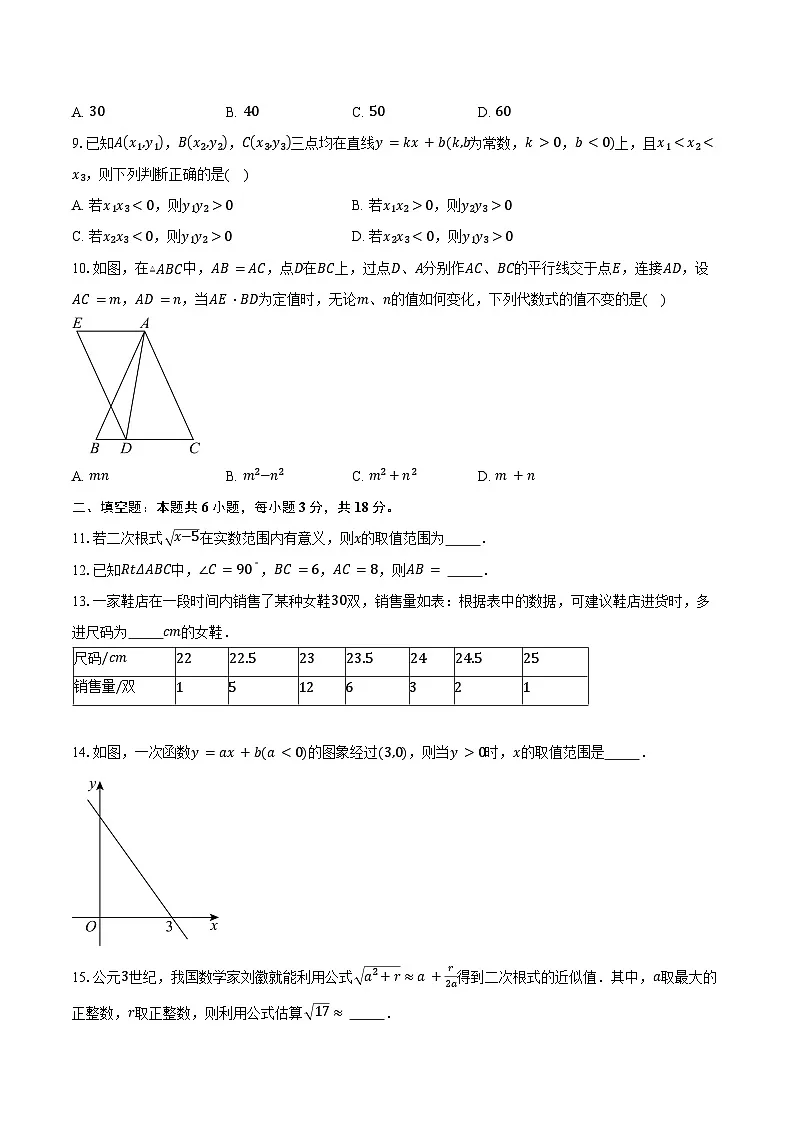 2024-2025学年浙江省台州市路桥区八年级（下）期末数学试卷（含答案）第2页