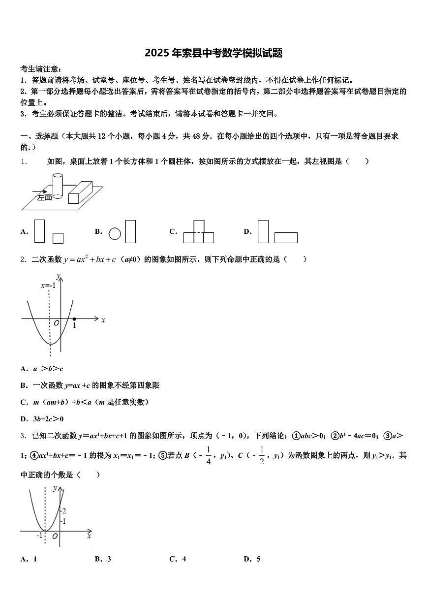 2025年索县中考数学模拟试题含解析第1页