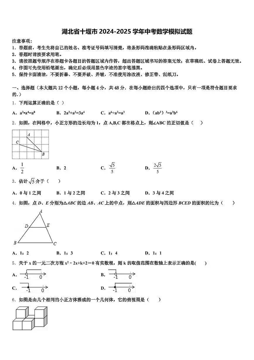 湖北省十堰市2024-2025学年中考数学模拟试题含解析第1页