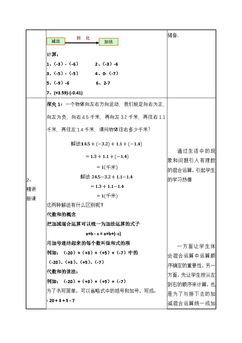人教版（2024）数学7年级上册 2.1.2 有理数的减法 教案01第2页