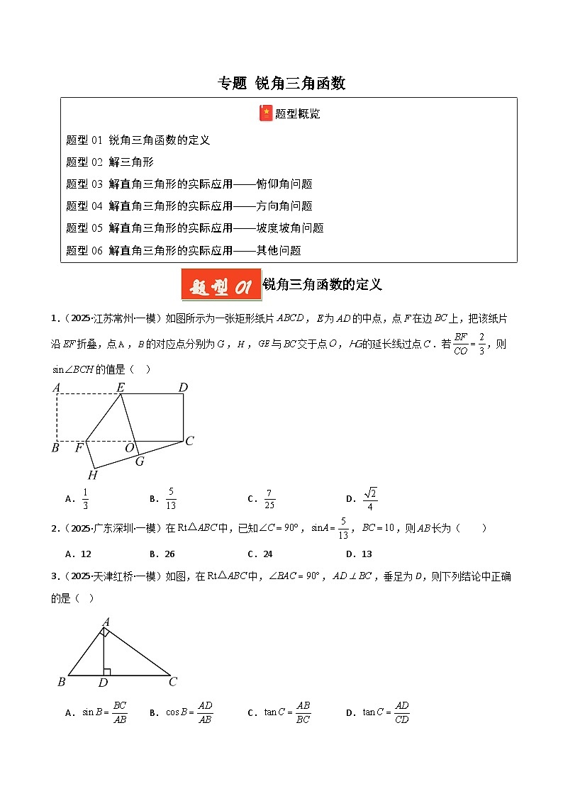 专题 锐角三角函数（原卷版） 第1页