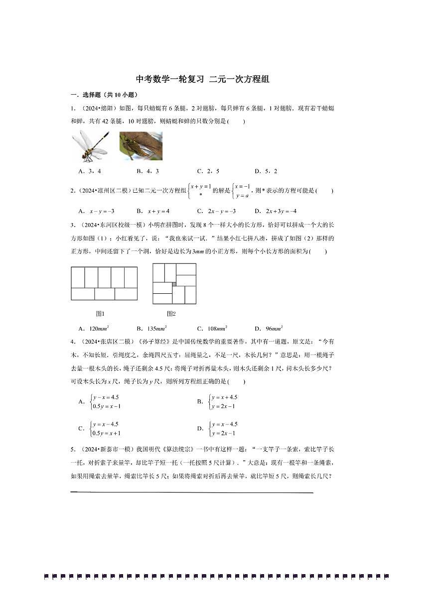 2026年中考数学一轮复习二元一次方程组试卷(含解析)第1页