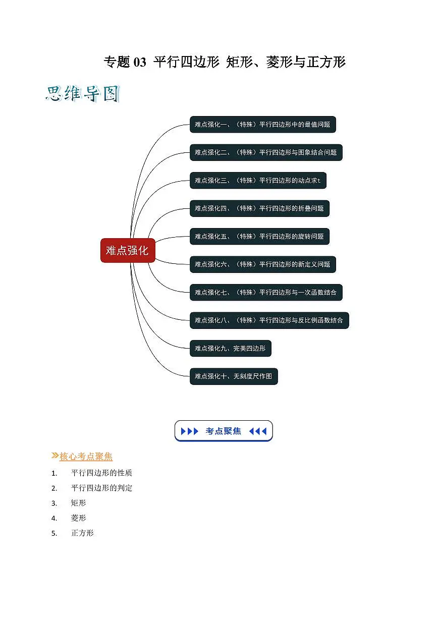 专题03 平行四边形 矩形、菱形与正方形 (原卷版)第1页