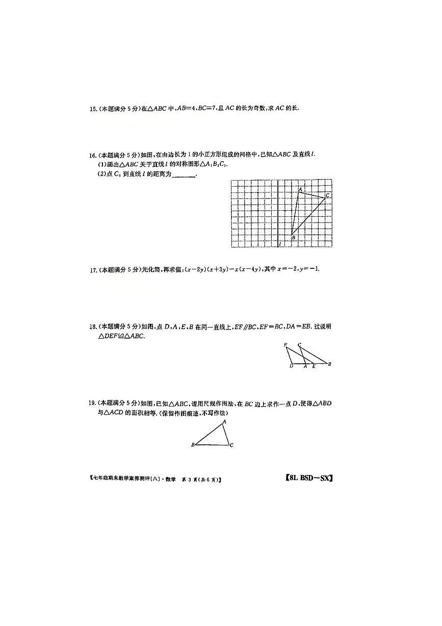 2024～2025学年陕西省咸阳市武功县普集街道办南仁初级中学七年级下期末数学试卷(无答案)第3页