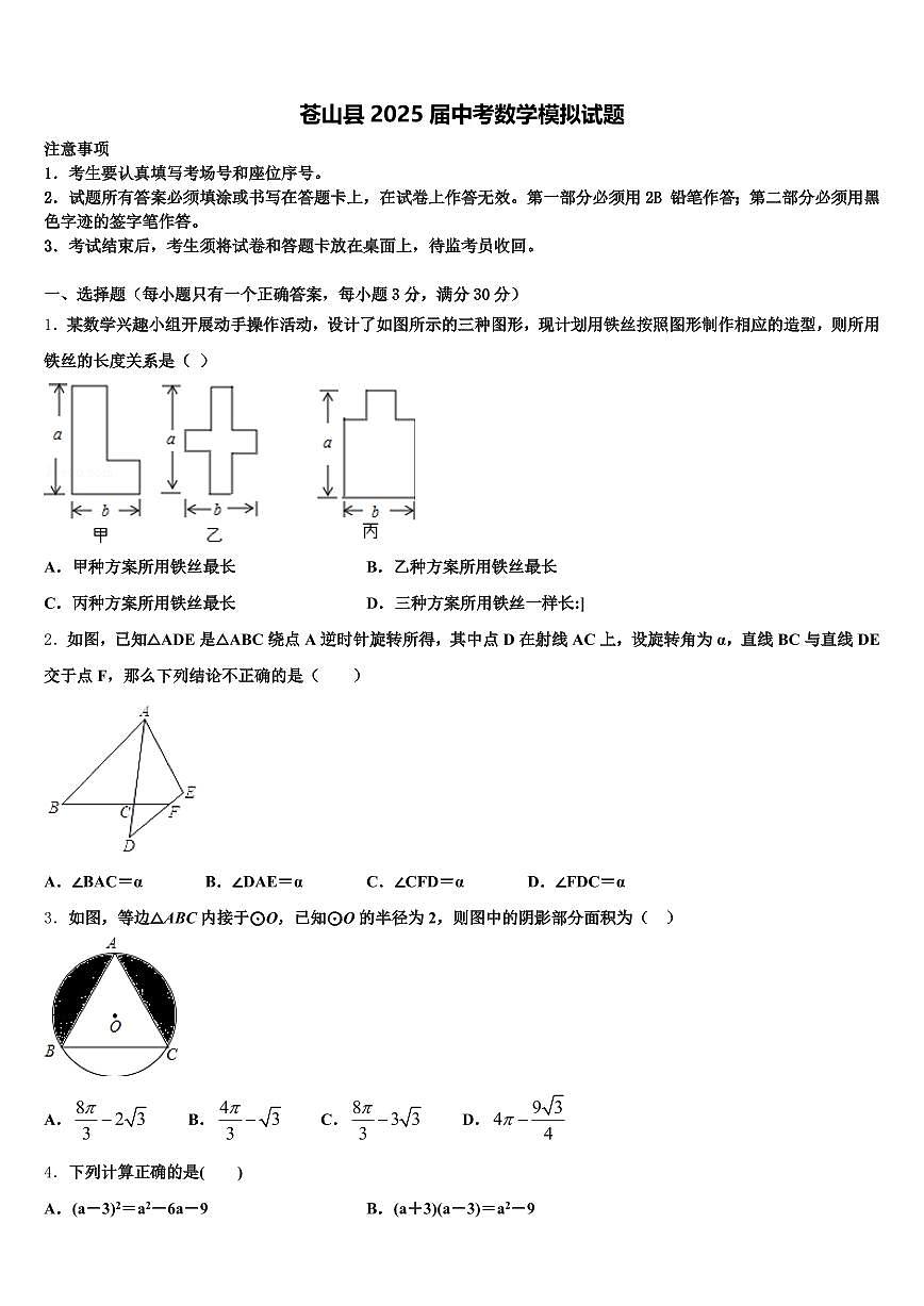 苍山县2025届中考数学模拟试题含解析第1页