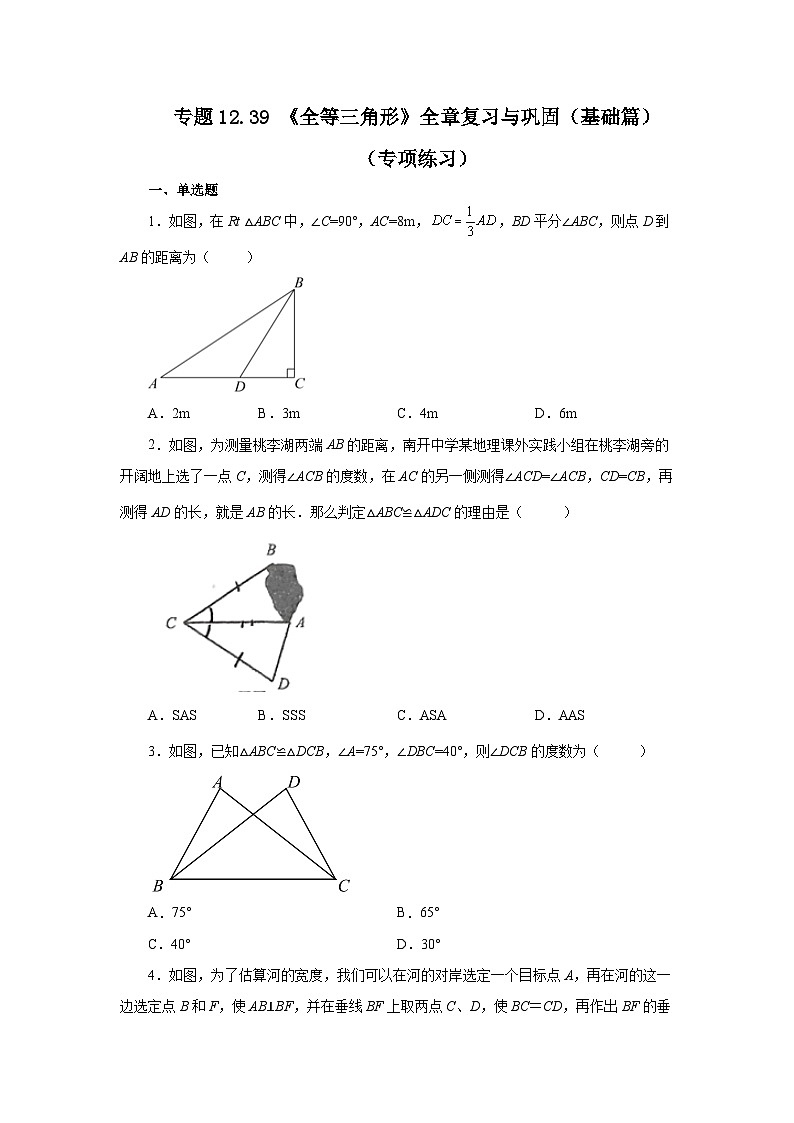 【25年秋季】新人教版八年级数学上册专项讲练专题12.39 《全等三角形》全章复习与巩固（基础篇）（名师详细解析）第1页