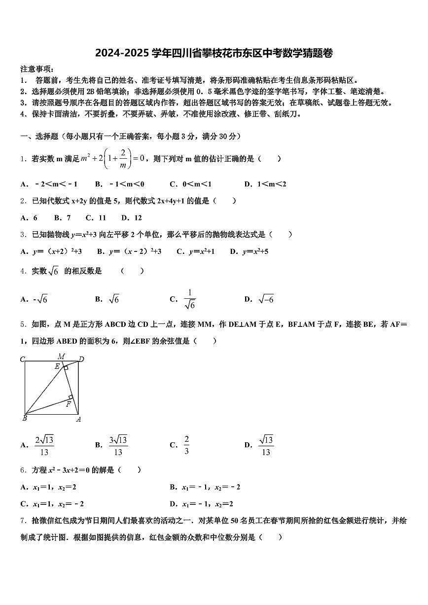 2024-2025学年四川省攀枝花市东区中考数学猜题卷含解析第1页