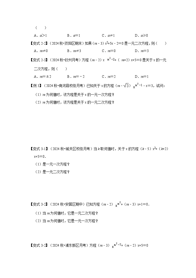 【25-26学年】人教九年级数学上册基础过关练-专题21.1 一元二次方程（学生版+名师详解版）第3页