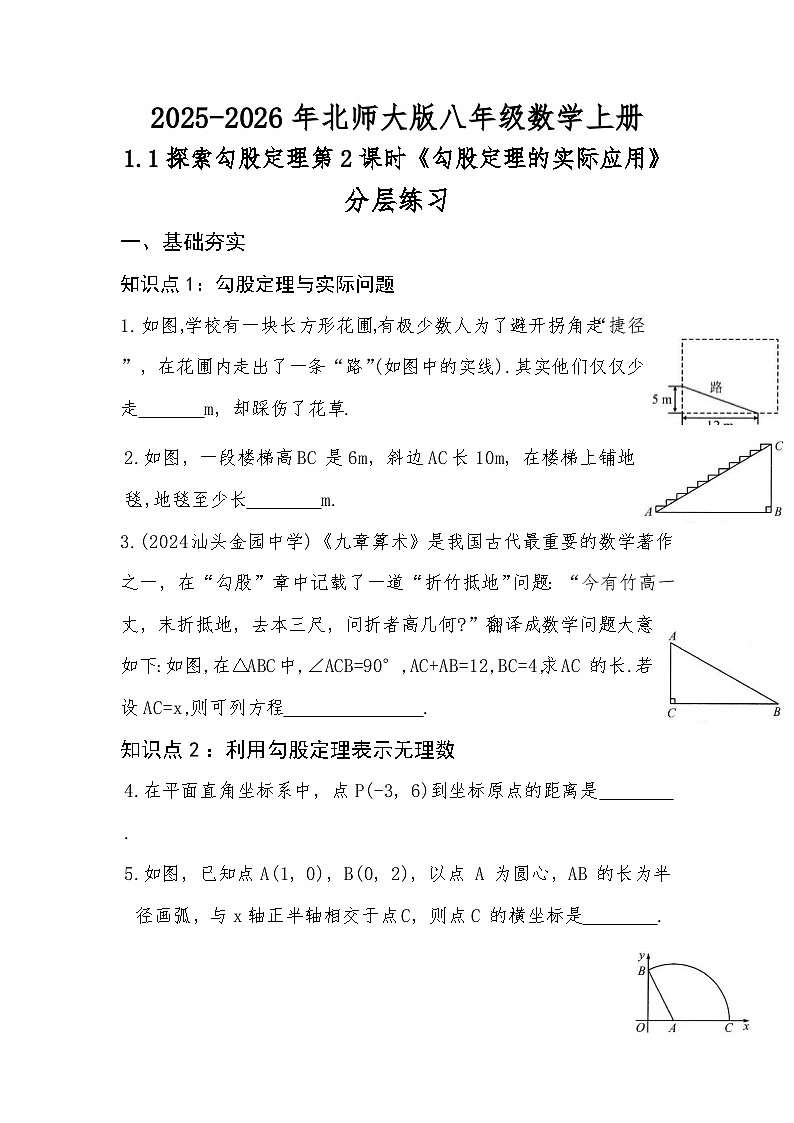 2025-2026年北师大版（2025）八年级数学上册1.1探索勾股定理第1课时《勾股定理》分层练习第1页