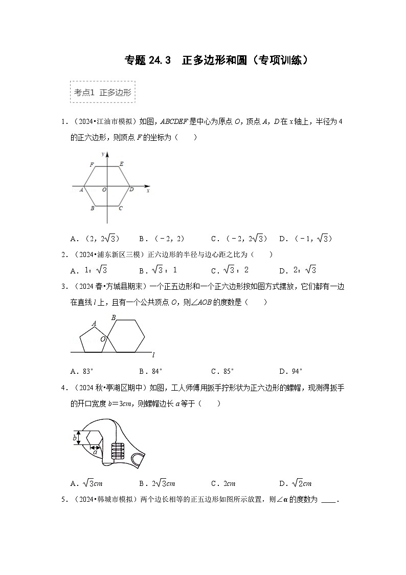 25-26学年人教九年级数学上册专项训练测试-专题24.3 正多边形和圆（附名师详解）第1页