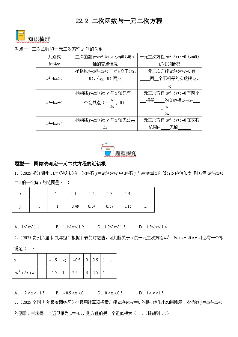 2025-2026人教九年级数学上册高分突破训练22.2 二次函数与一元二次方程（附名师详解）第1页