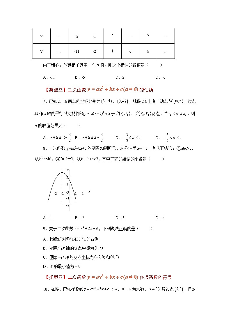 2026中考人教九年级数学上册基础讲练-专题22.15 二次函数y=ax²+bx+c(a≠0)的图象与性质（巩固篇）（附名师详解）第2页