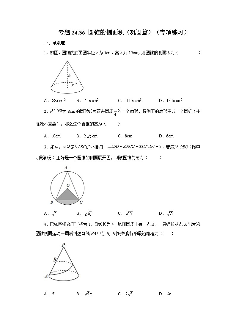 2026中考人教九年级数学上册基础讲练-专题24.36 圆锥的侧面积（巩固篇）（附名师详解）第1页