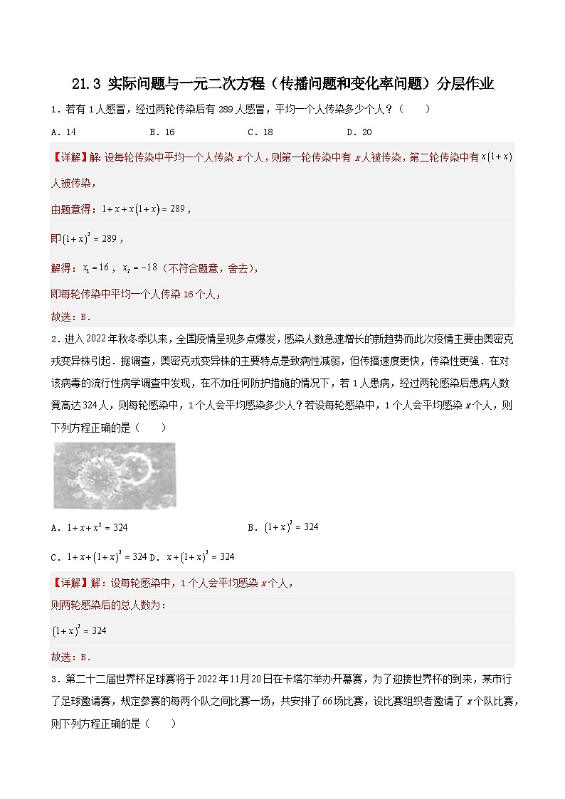 25秋-人教版九年级数学上册训练213实际问题与一元二次方程（传播问题和变化率问题）（分层作业）（基础+拔高）（学生版+名师详解版）第1页