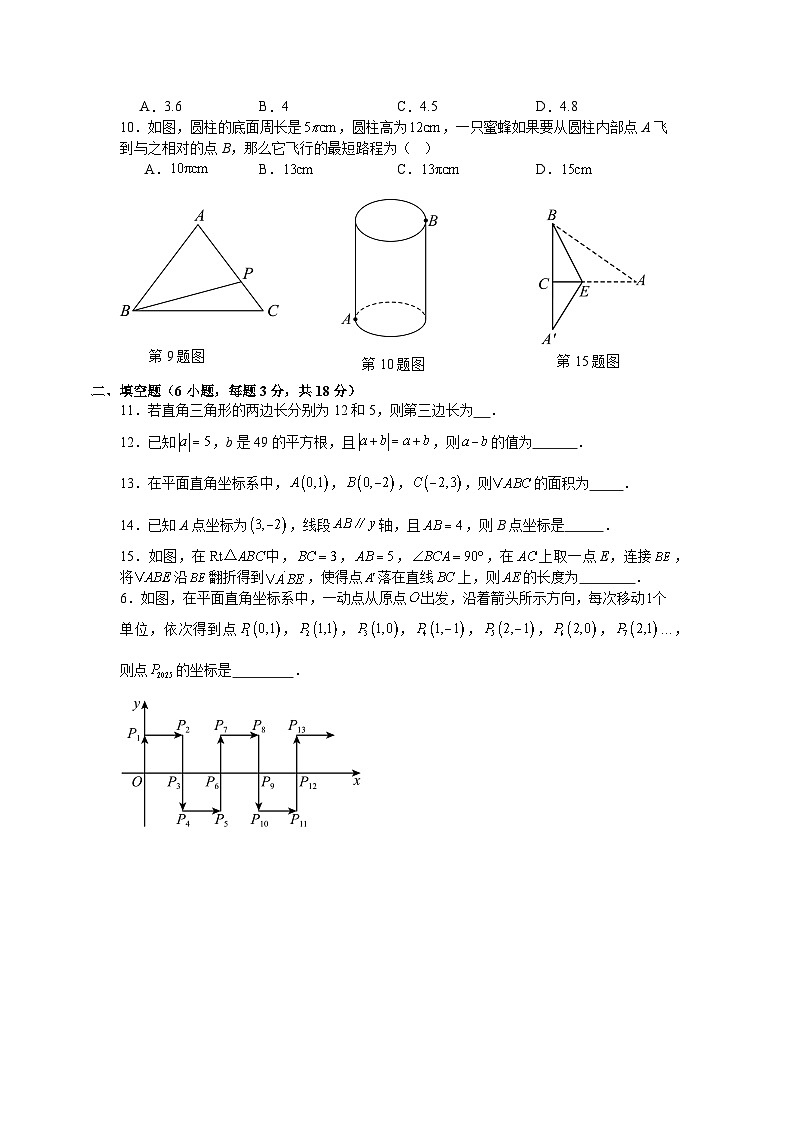 北师大版2025—2026学年八年级上册数学第一次月考押题试卷第2页
