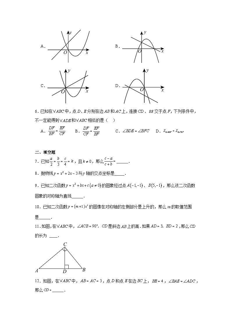 上海市普陀区2024-2025学年九年级上学期数学期中考试试卷第2页