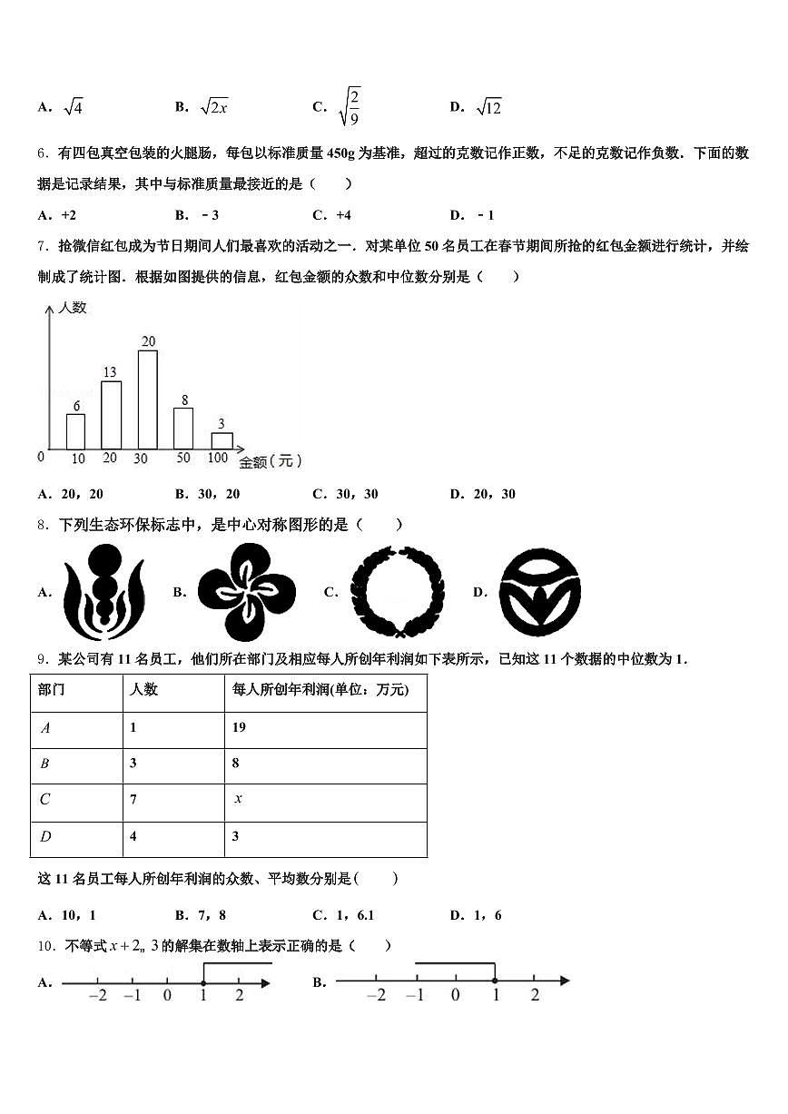 江西省九江市庐山区2024-2025学年中考数学仿真试卷含解析第2页