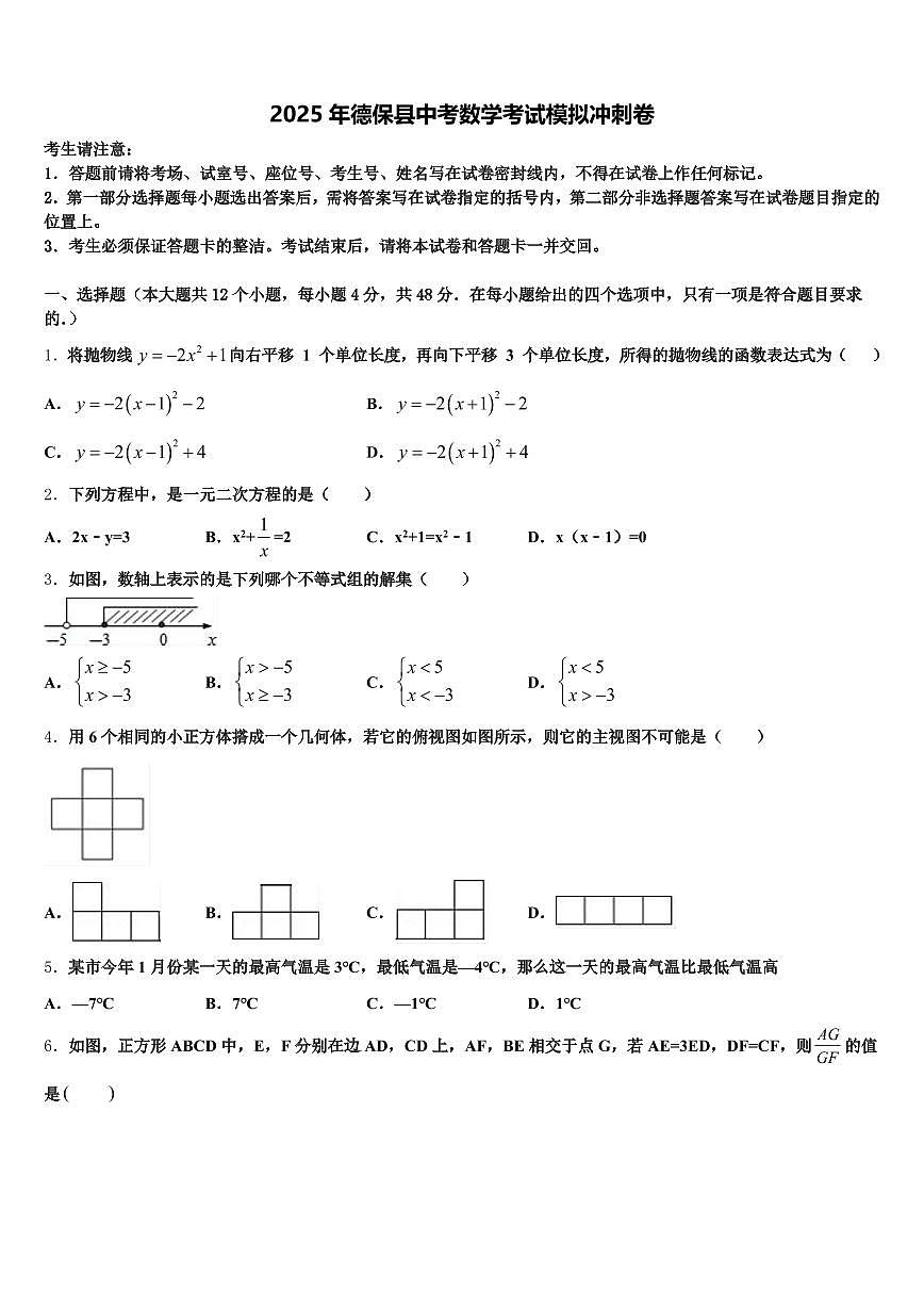 2025年德保县中考数学考试模拟冲刺卷含解析第1页