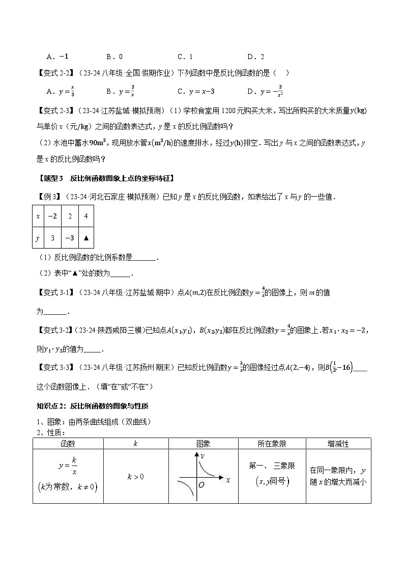 沪科版九年级上册数学21.5 反比例函数的图象考点题型专项训练（含详解）第2页