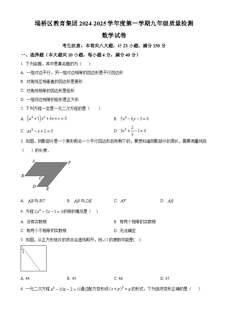 【九上BS数学】安徽省宿州市埇桥区教育集团2024-2025学年上学期九年级第一次月考数学试卷第1页