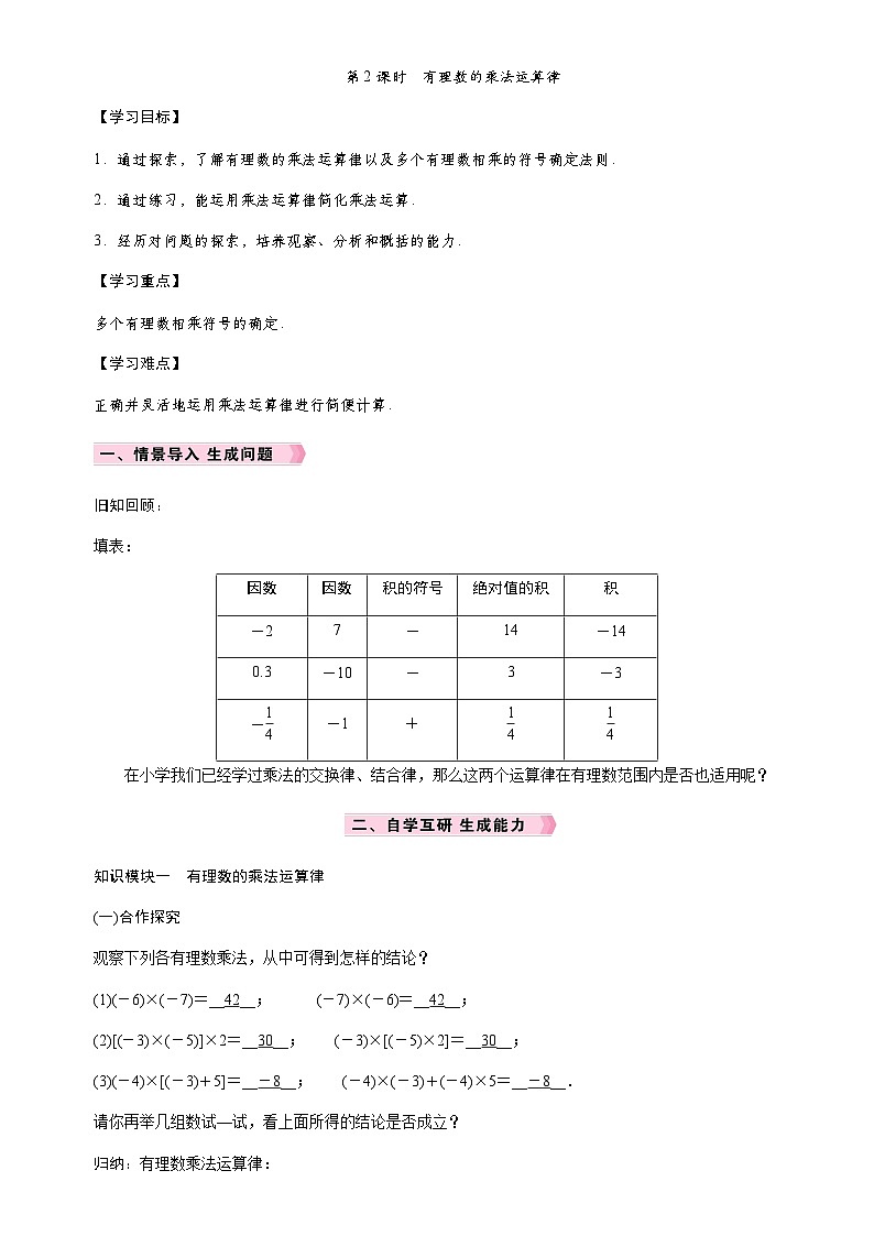 第2课时　有理数的乘法运算律第1页