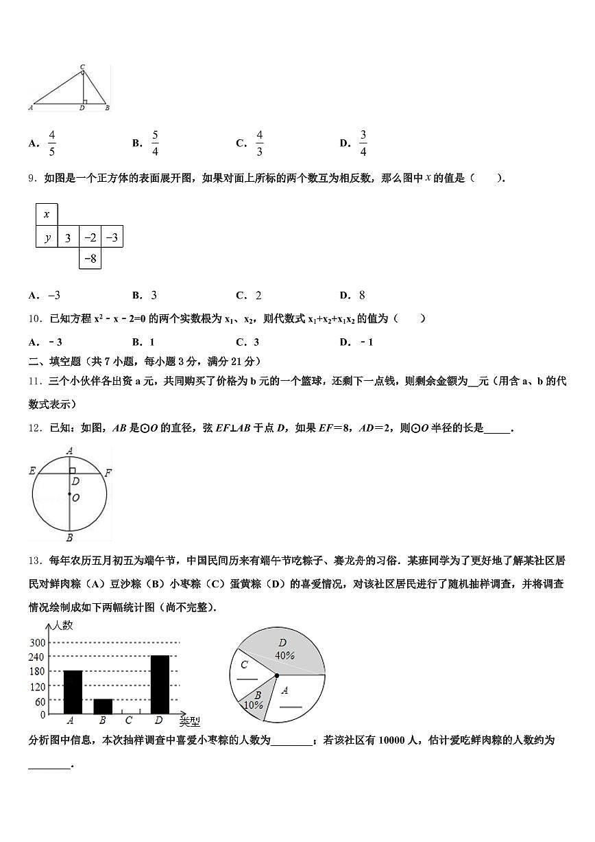百色市田阳县2024-2025学年中考数学押题试卷含解析第2页