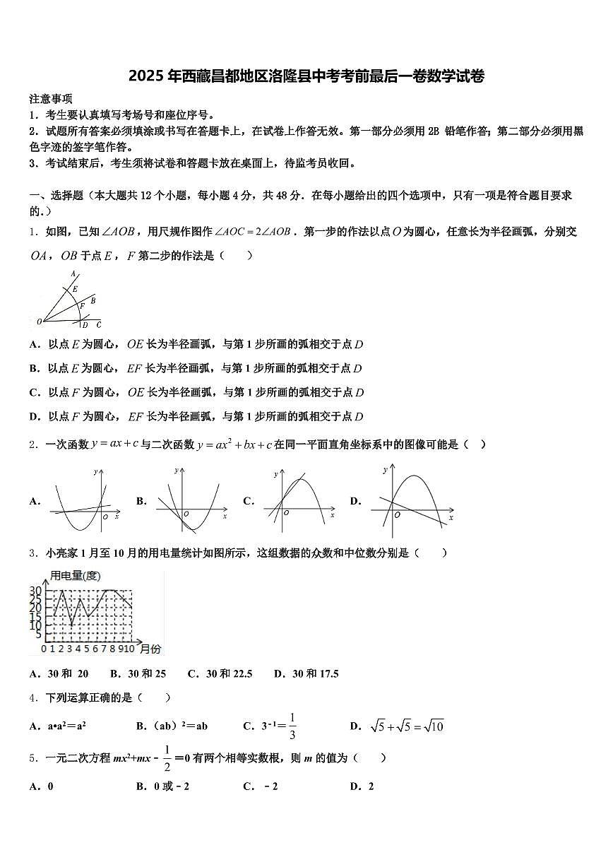 2025年西藏昌都地区洛隆县中考考前最后一卷数学试卷含解析第1页