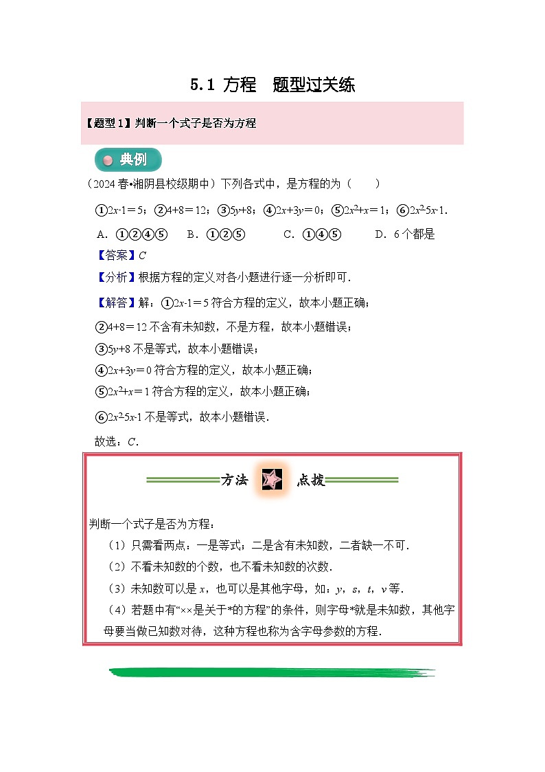 5.1 方程  题型过关练  原卷第1页