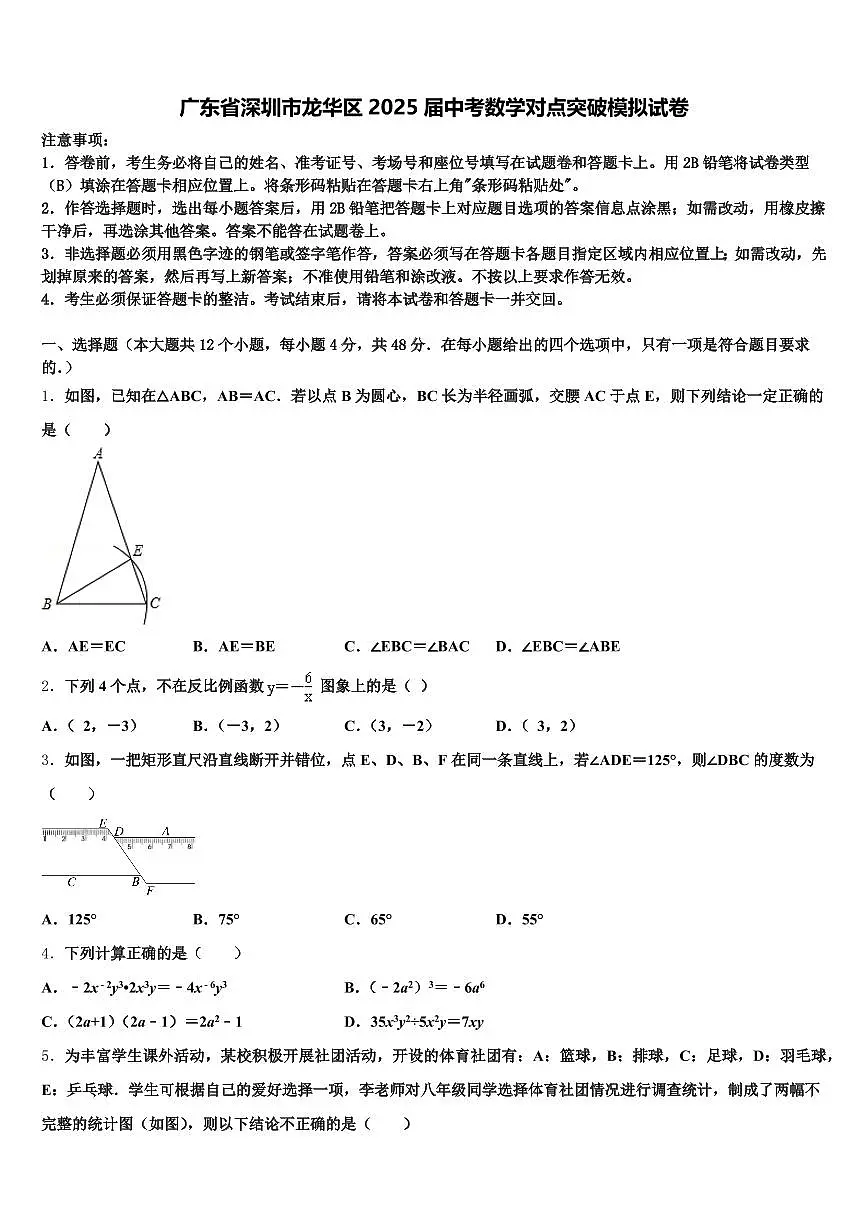广东省深圳市龙华区2025届中考数学对点突破模拟试卷含解析第1页