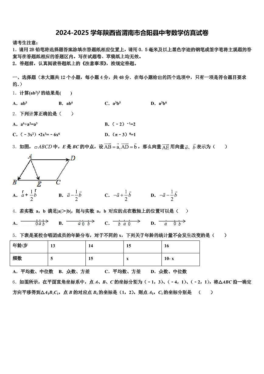 2024-2025学年陕西省渭南市合阳县中考数学仿真试卷含解析第1页