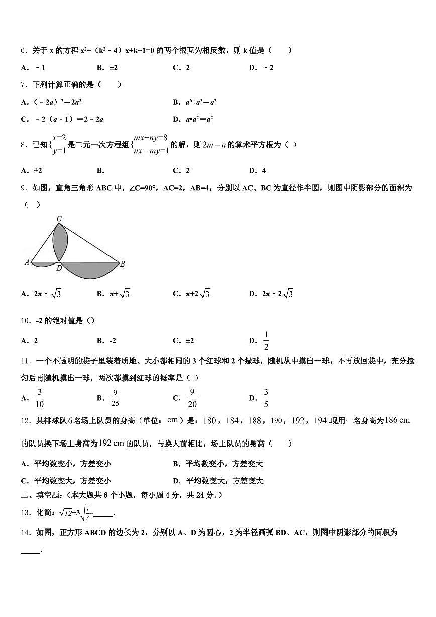 阳西县2024-2025学年中考冲刺卷数学试题含解析第2页
