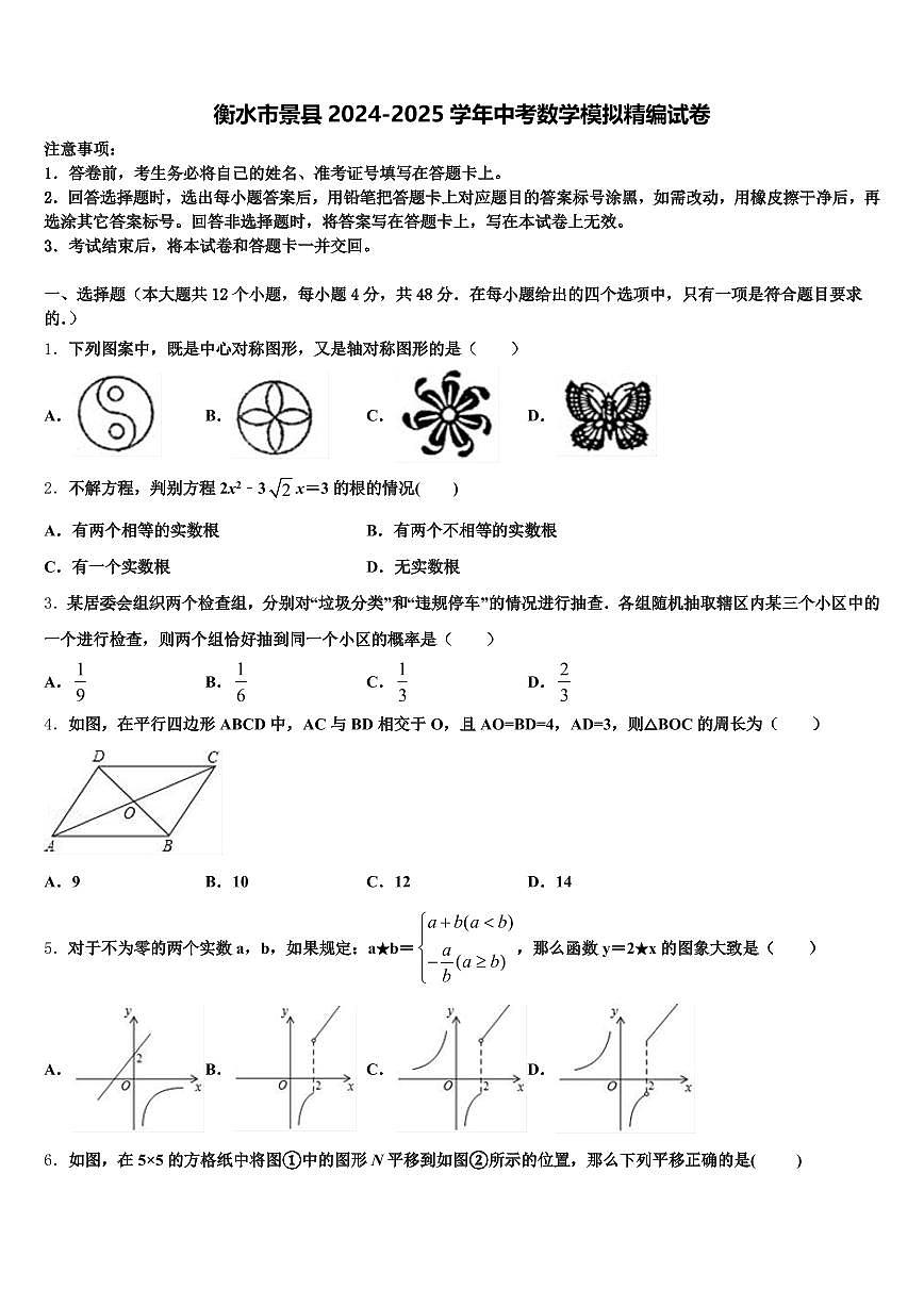 衡水市景县2024-2025学年中考数学模拟精编试卷含解析第1页