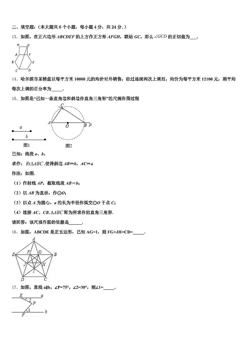 甘肃省陇南地区文县2024-2025学年中考一模数学试题含解析第3页