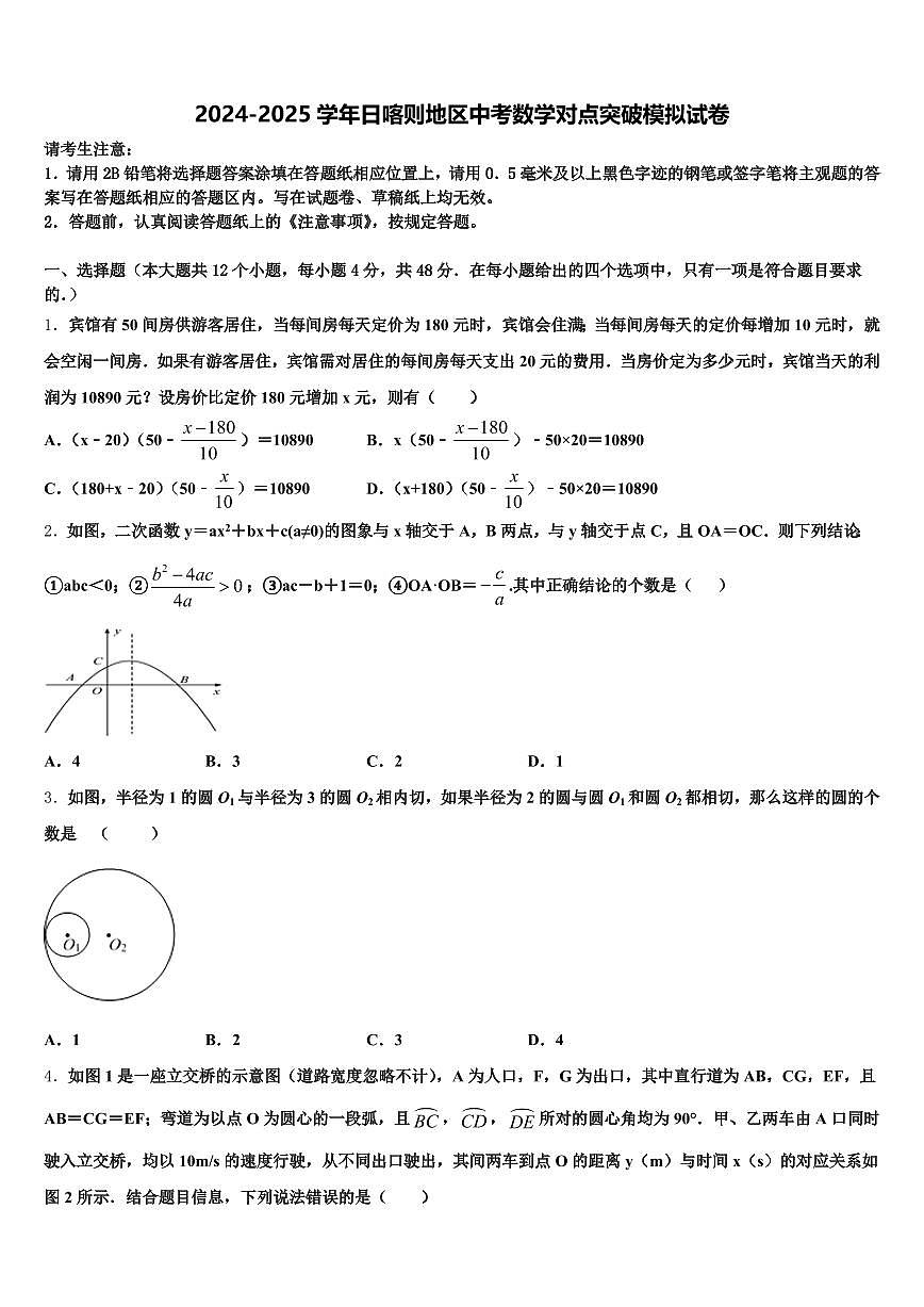2024-2025学年日喀则地区中考数学对点突破模拟试卷含解析第1页