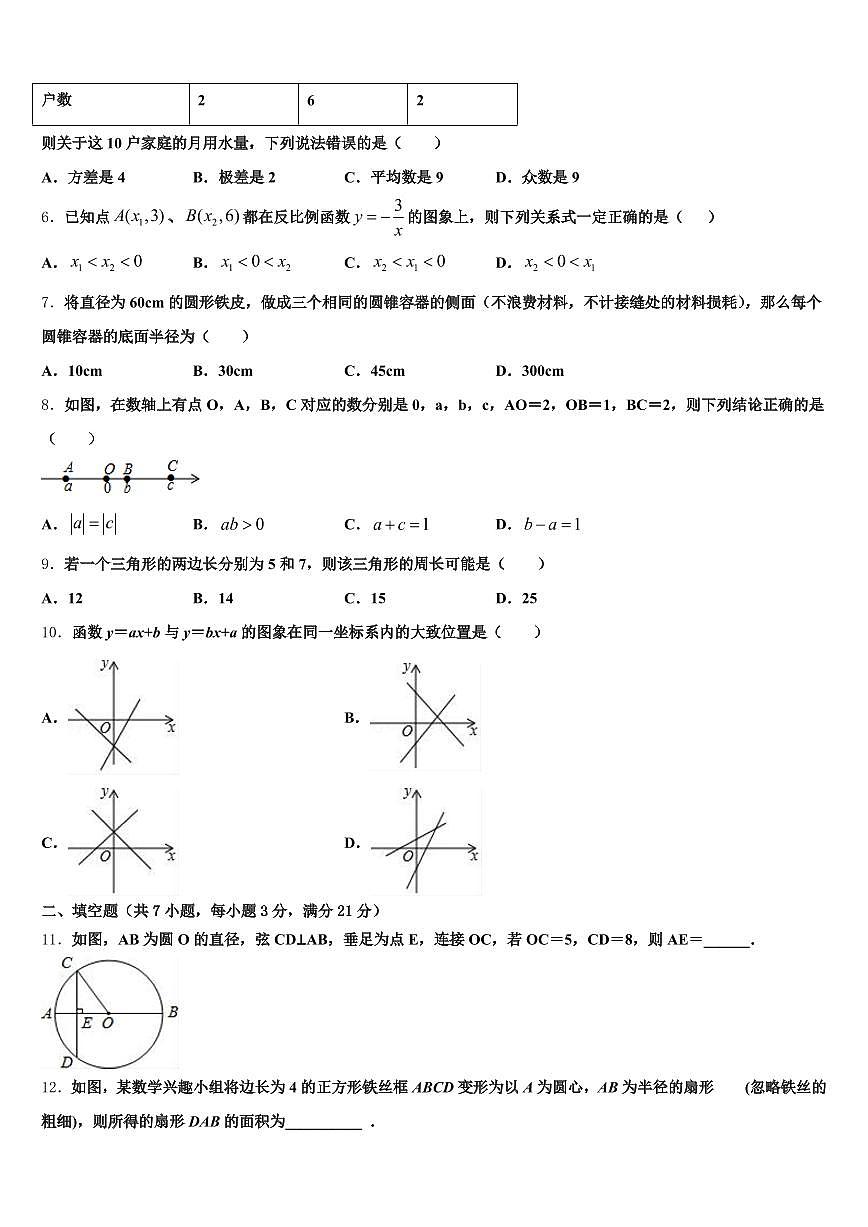 合肥市庐阳区2025年中考联考数学试卷含解析第2页