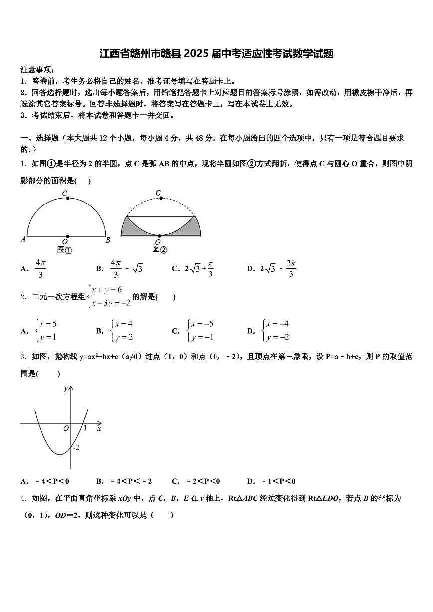 江西省赣州市赣县2025届中考适应性考试数学试题含解析第1页